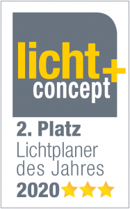Siegel Lichtplaner des Jahres 2020, Wir haben dieses Siegel erhalten, weil wir den 2. Platz beim Lichtplaner Wettbewerb 2020 erreicht haben